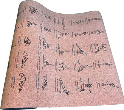 Instructional Cork Yoga/Exercise Mat |Poses in English and Sanskrit| Fade-Proof | Great for Daily Use| Non-slip| Carry Strap Included!