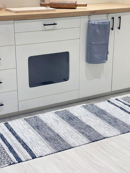 Chardin home Farmhouse Rug 24''x36'' Black-White | Recycled Cotton Hand Woven Rug, Long Boho Rug | Perfect for Hallways, Kitchens, Bathroom, bedrooms, Meditation Yoga Mat | Machine Wash