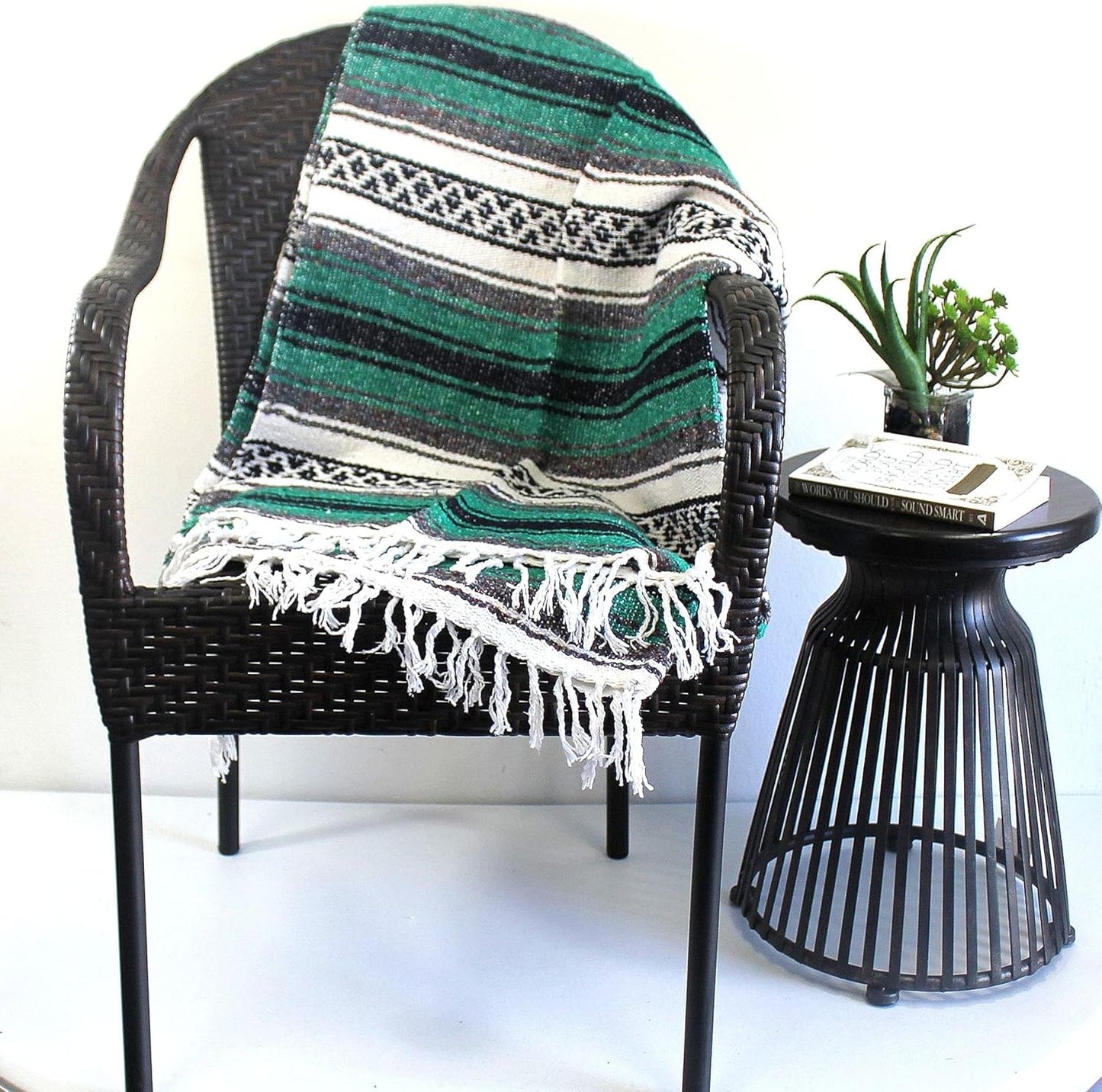Del Mex Classic Mexican Blanket, Large Authentic Woven Falsa Throw (70"x50"), Artisan Southwest Décor for Beach, Yoga, Outdoors (Lavender)