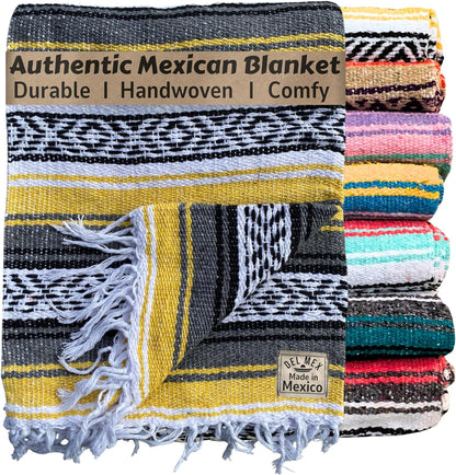Del Mex Classic Mexican Blanket, Large Authentic Woven Falsa Throw (70"x50"), Artisan Southwest Décor for Beach, Yoga, Outdoors (Lavender)