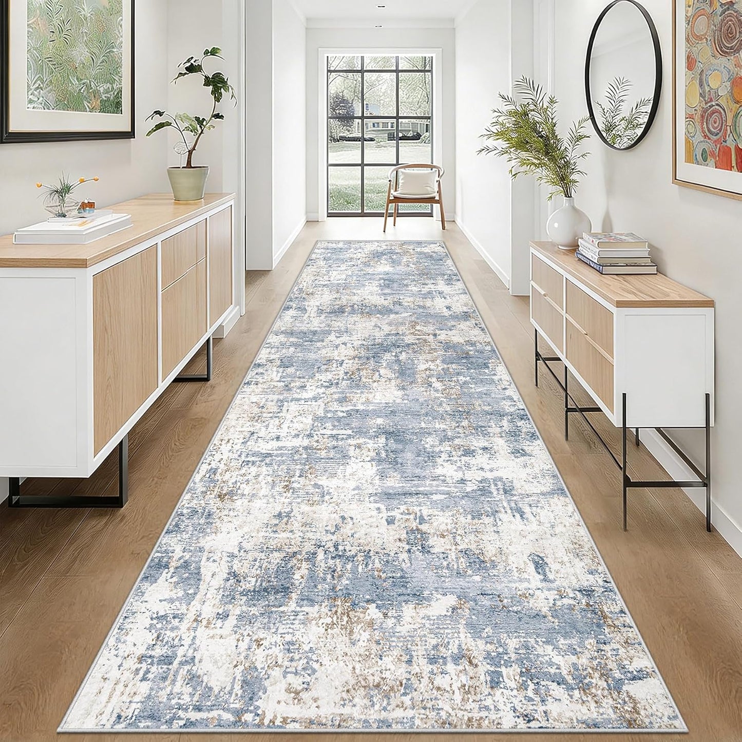 XLUEZ 8x10 Area Rugs for Living Room, Washable Modern Abstract Large Area Rug Neutral Soft Non Slip Kids Rug Stain Resistant Indoor Carpet for Bedroom Nursery Dining Children's Room(Blue, 8'x10')
