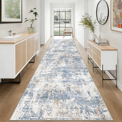 XLUEZ 8x10 Area Rugs for Living Room, Washable Modern Abstract Large Area Rug Neutral Soft Non Slip Kids Rug Stain Resistant Indoor Carpet for Bedroom Nursery Dining Children's Room(Blue, 8'x10')