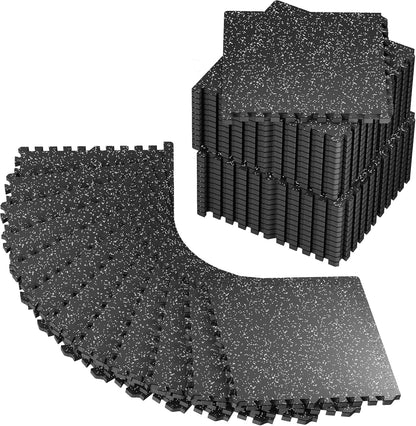 PRAISUN 0.56" Rubber Top Gym Flooring, Heavy Duty Interlocking Gym Mats for Home Gym, Non-Slip Workout Mat, 24 x 24in Large Gym Floor Mat, Protect Floors from Weights & Equipment, 48 Sq Ft, Black/Grey