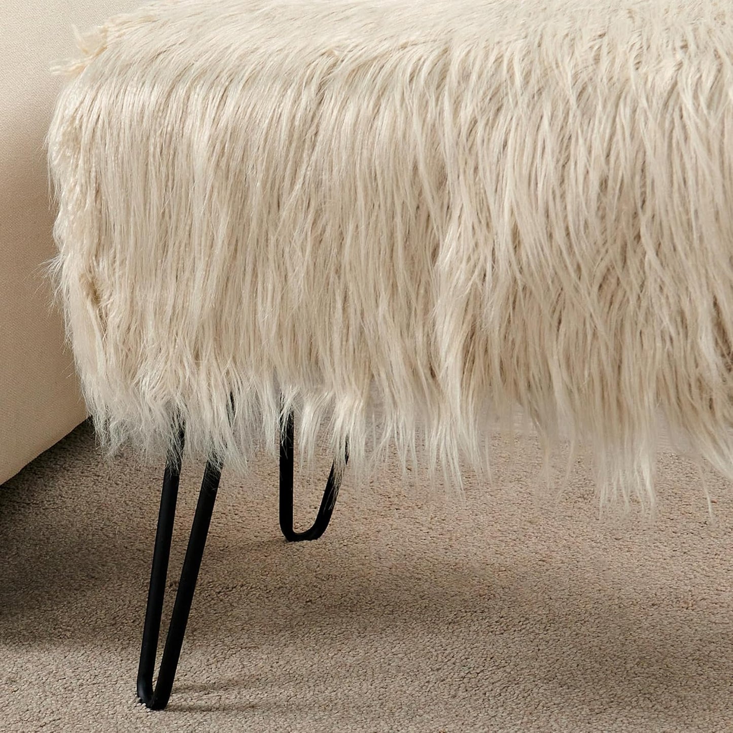Home Soft Things Green Mongolian Faux Fur Ottoman, Desert Sage, 19'' x 13'' x 17'', Cozy Plush Fluffy Ottoman Foot Rest Stool for Living Room Bedroom Entryway Makeup Bench End of Bed Home Décor