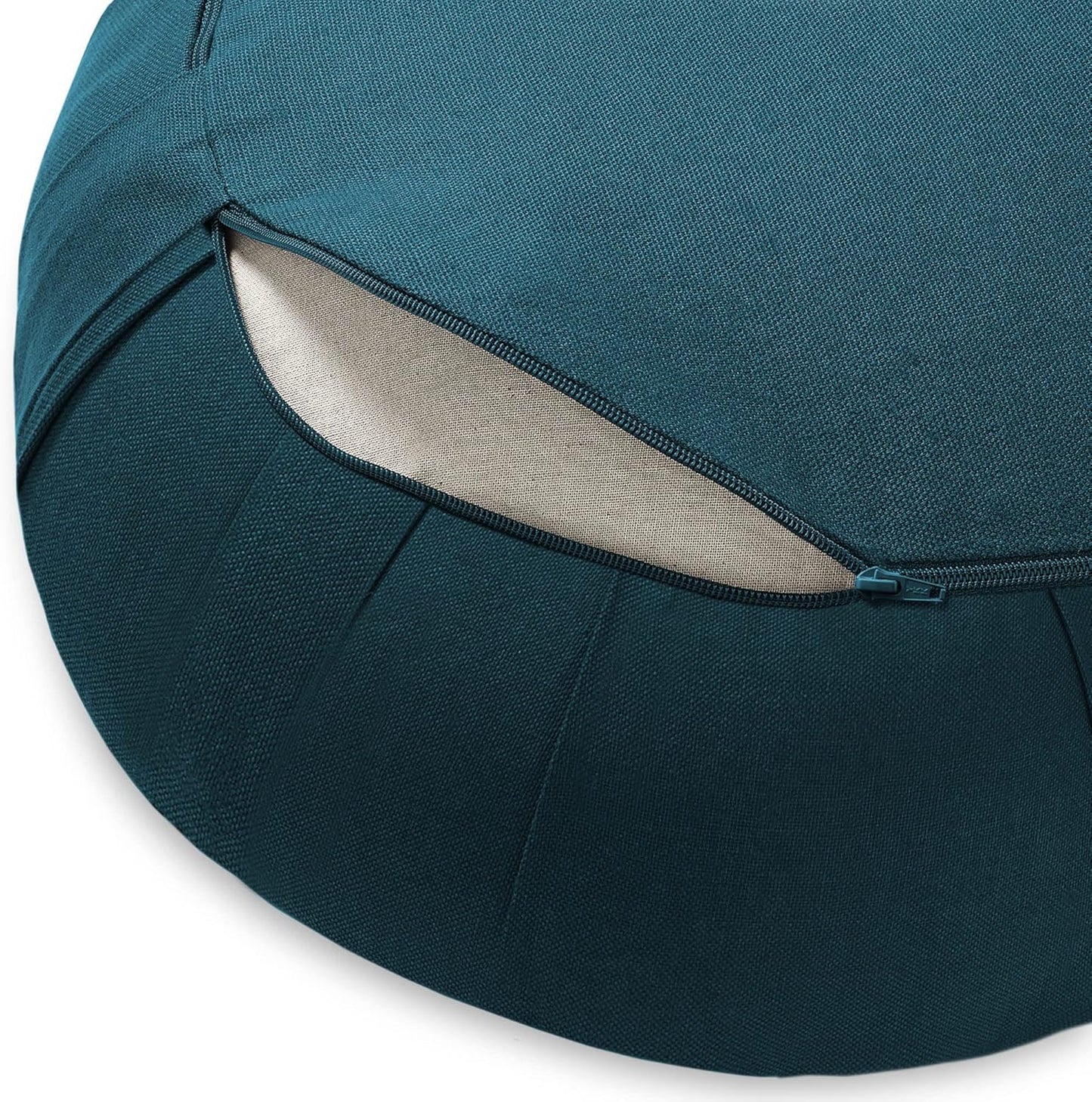Zafu Meditation Cushion, 15" Round Buckwheat Yoga Pillow with Organic Cotton Cover - Teal