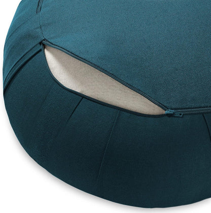 Zafu Meditation Cushion, 15" Round Buckwheat Yoga Pillow with Organic Cotton Cover - Teal