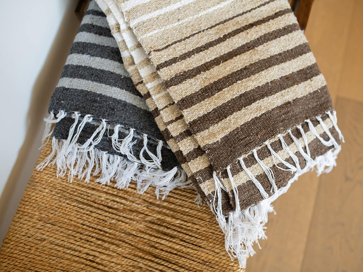Mexican Blanket by Laguna Beach Textile Co - Beach, Yoga, Camping, or Decorative Throw Blanket - Traditional Handmade Serape (Ivory)
