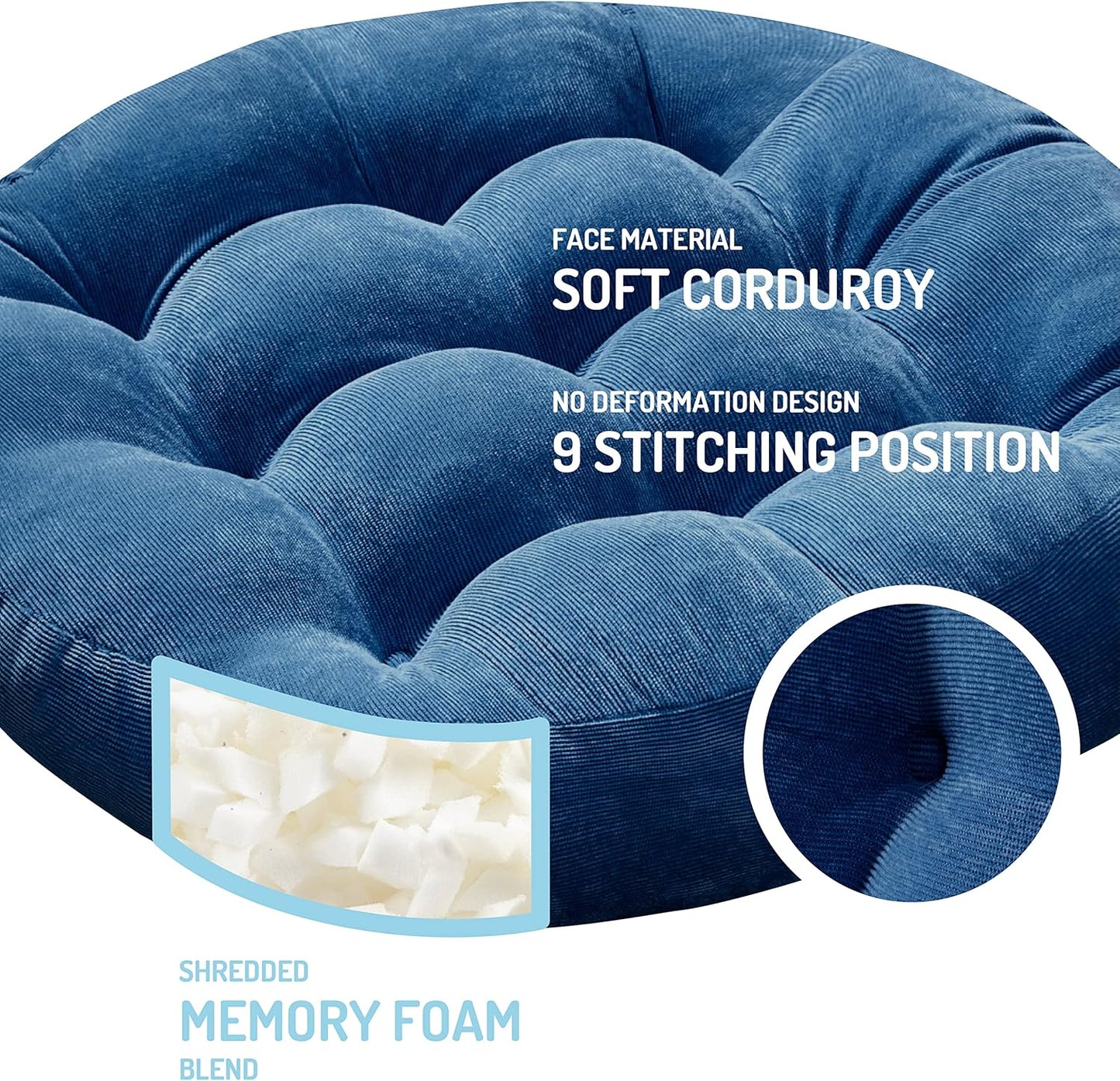 Meditation Floor Pillow Set of 2, Round Large Pillows Seating for Adults, Tufted Corduroy Cushion for Living Room Tatami, Beige 22 Inch