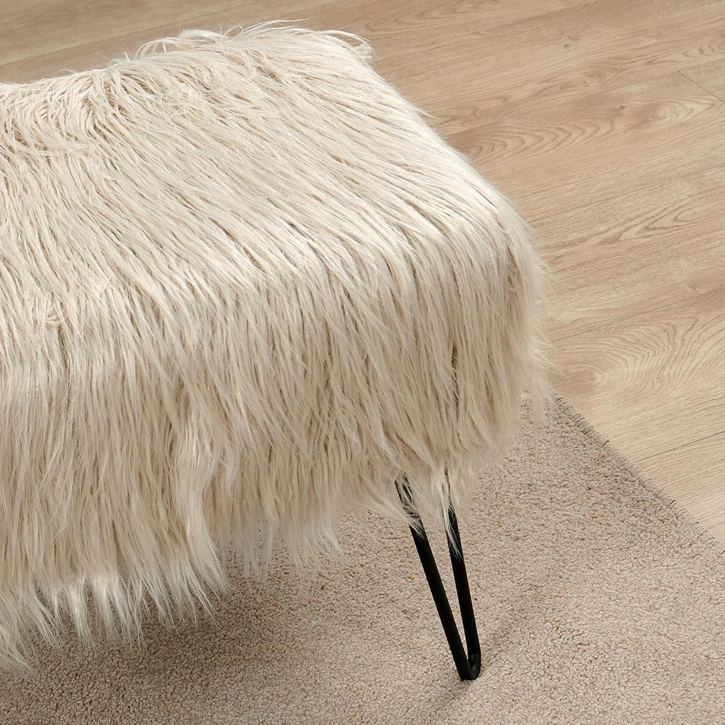 Home Soft Things Green Mongolian Faux Fur Ottoman, Desert Sage, 19'' x 13'' x 17'', Cozy Plush Fluffy Ottoman Foot Rest Stool for Living Room Bedroom Entryway Makeup Bench End of Bed Home Décor