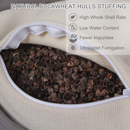 Round Zafu Meditation Cushion D=16" H=5.5" Zabuton Meditation Pillow Yoga Bolster Yoga Pillow Floor seat Zippered Organic Cotton Cover Natural Buckwheat kneeling pillow-Large