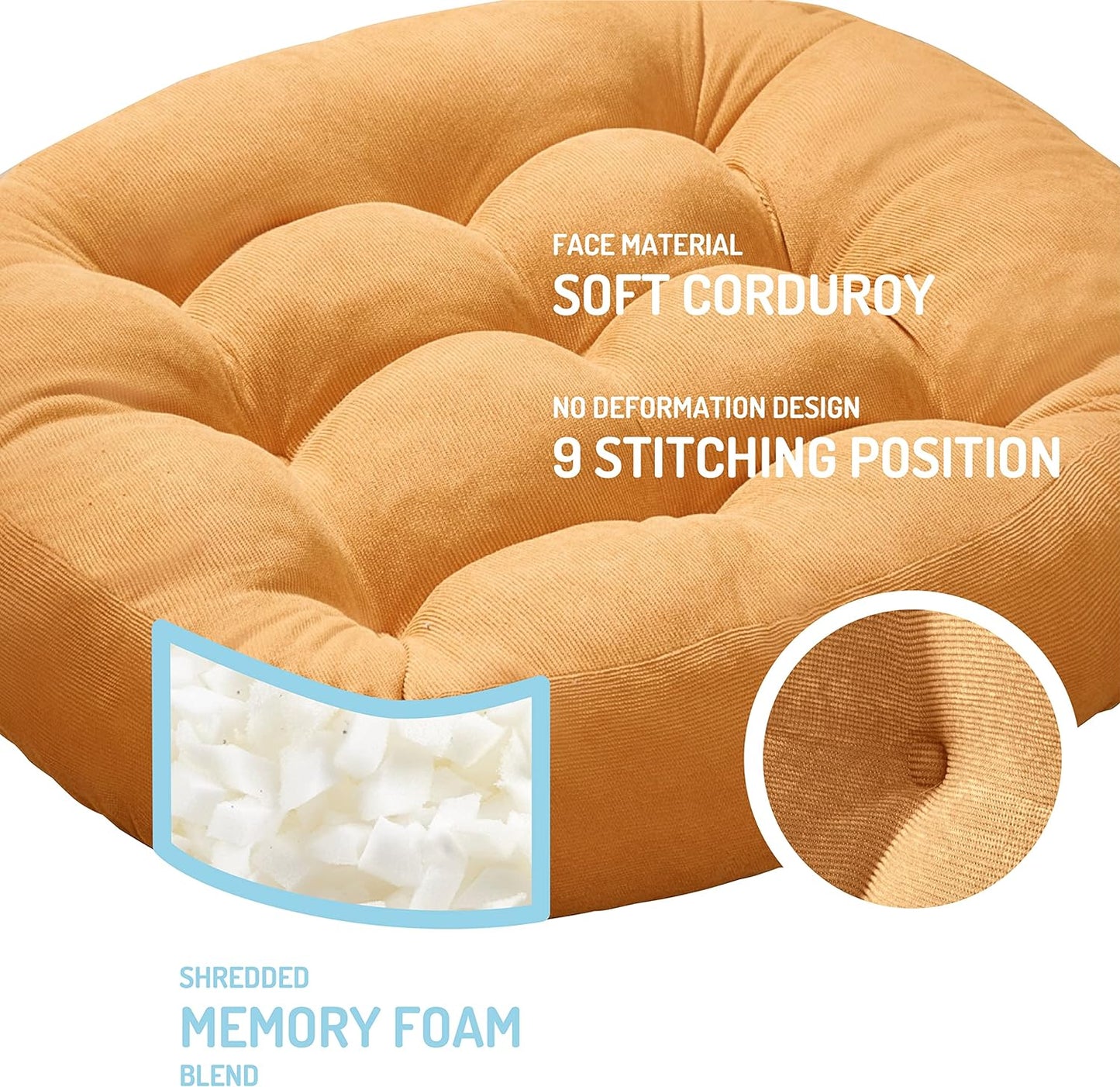 Meditation Floor Pillow Set of 2, Round Large Pillows Seating for Adults, Tufted Corduroy Cushion for Living Room Tatami, Beige 22 Inch