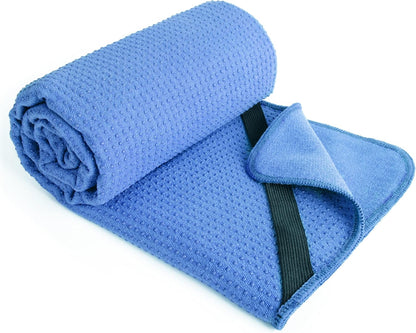 POLYTE Microfiber Hot Yoga Towel Mat with Non-Slip Silicone Grip and Secure Fit Elastic Straps, 24 x 72 in (Gray)