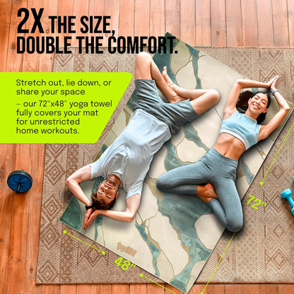 gogoKIWI Large Yoga Towel 72"x48" - Non-Slip Hot Yoga Towel with Corner Pockets & Full Silicone Backing, Printed Carpet-Style Design for Home Workouts, Pilates & Yoga