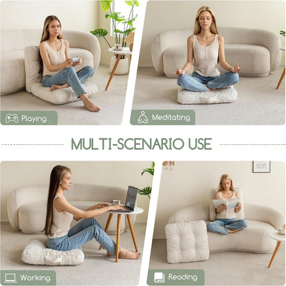 HIGOGOGO Floor Pillow Cushion for Adults, Meditation Cushion Pillow, Large Square Floor Sitting, Tufted Corduroy Cover, for Tatami Living Room or Yoga, 22x22 Inch, Dark Grey
