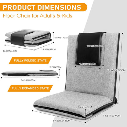 Floor Chair with Back Support 14-Position Adjustable Floor Chair Portable Ground Seating for Adults & Kids Foldable Meditation Seat with Japanese KOYO Bearings & Washable Linen Cover (Coffee)