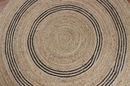100% Hand Braided Jute Rug Geometric Beige & Black Circle Area Rug Indoor/Outdoor Use Yoga Mat Best Uses for Learning Game,Class Room,Nursery Room,Loundry & Kitchen 4x4 Feet Round