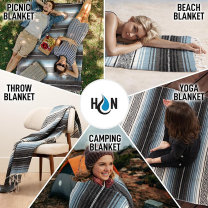 Hydration Nation Authentic Large Handwoven Mexican Blanket - Soft Yoga - Durable Serape - Lightweight Falsa, Beach, Camping, Picnic, Outdoor 70"x50" - Mandarin