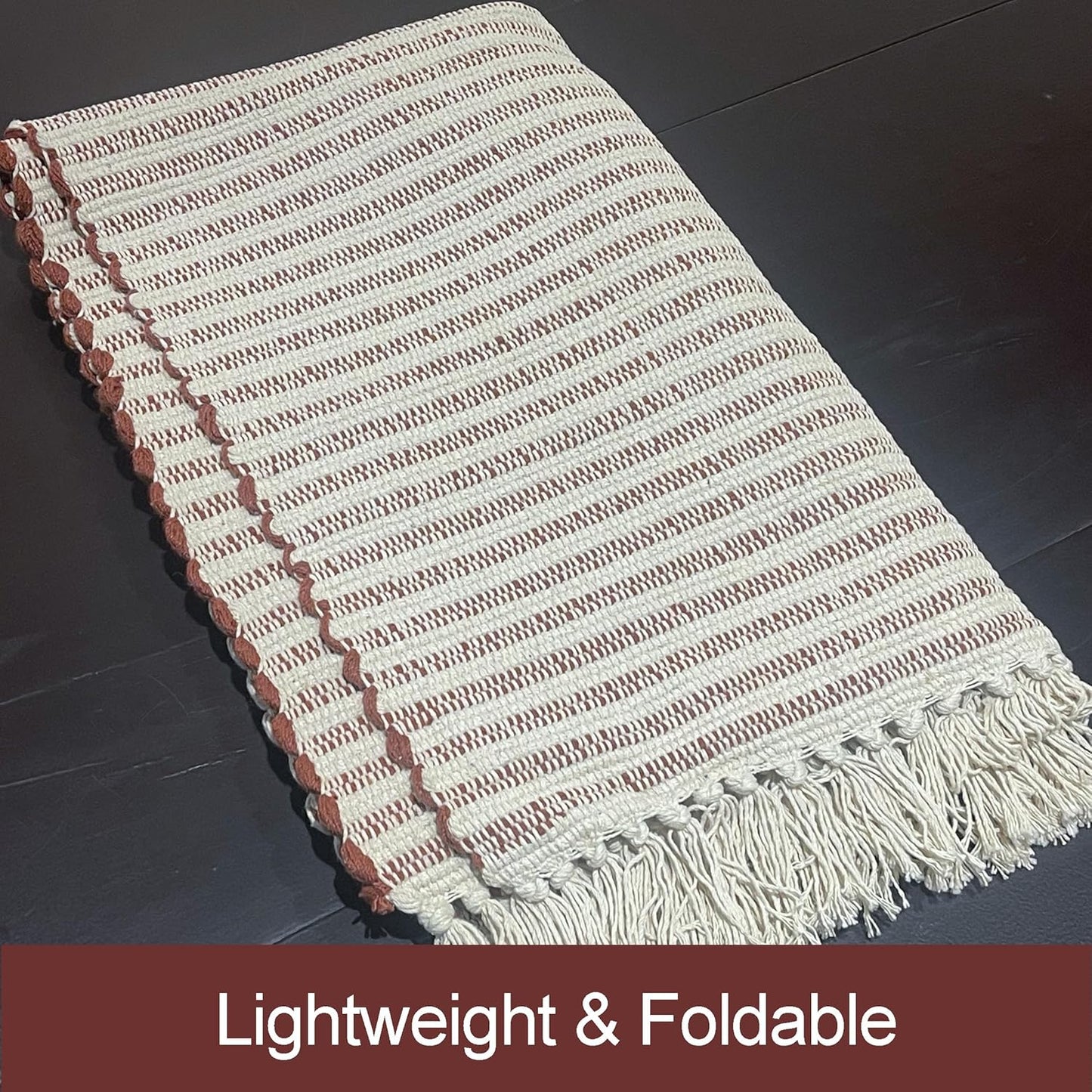 Chardin home Beige & Ivory Providence Runner 2.5x8 feet |Hand Woven Farmhouse Rug with Hand Knotted Fringes|Great in Kitchens entryways Hallways Bathrooms Meditation Yoga Mat|Reversible Cotton Rug