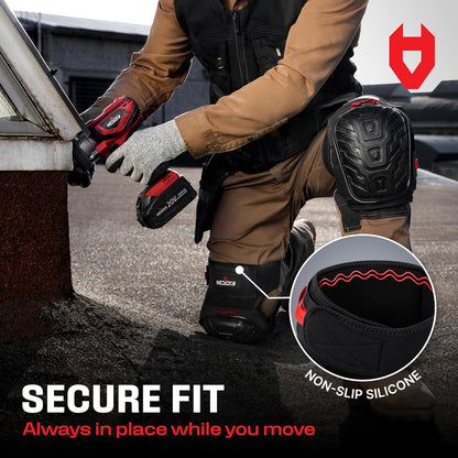 NoCry Professional Work Knee Pads for Men Construction with Ankle Support and Heavy Duty Anti-Slip Cap — Foam Cushion and Extra Thick Gel Padding — Reinforced Thigh & Shin Straps