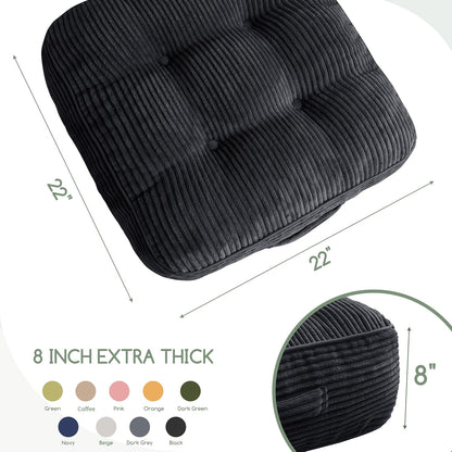 HIGOGOGO Floor Pillow Cushion for Adults, Meditation Cushion Pillow, Large Square Floor Sitting, Tufted Corduroy Cover, for Tatami Living Room or Yoga, 22x22 Inch, Dark Grey