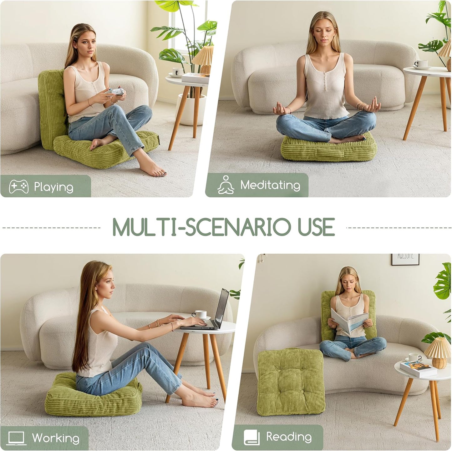 HIGOGOGO Floor Pillow Cushion for Adults, Meditation Cushion Pillow, Large Square Floor Sitting, Tufted Corduroy Cover, for Tatami Living Room or Yoga, 22x22 Inch, Dark Grey