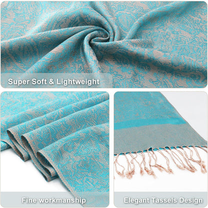 vimate Silky Paisley Pashmina Shawl Scarf-Women's Soft Double-side Jacquard Pashminas Wrap for Evening Dress Travel Shawl