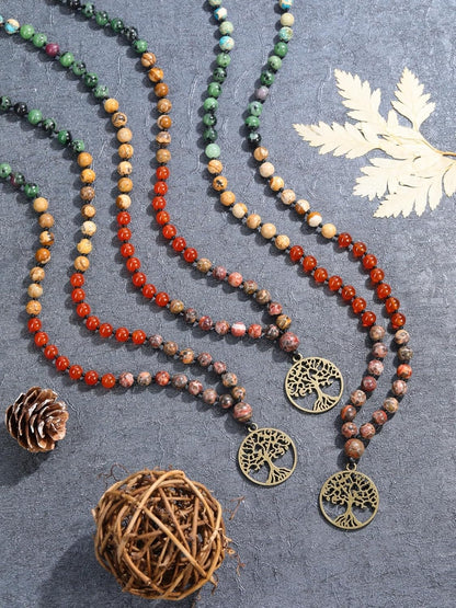 GEHECRST Natural 7 Chakra 108 Mala Prayer Beads Necklace with Reiki Healing Crystal Pointed Pendant 6mm Gemstones Beads Necklace Mens Womens Jewelry for Meditation, Protection