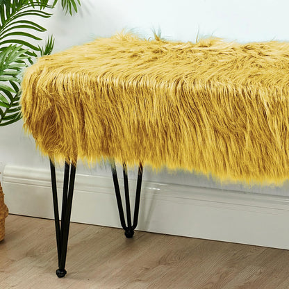 Home Soft Things Green Mongolian Faux Fur Ottoman, Desert Sage, 19'' x 13'' x 17'', Cozy Plush Fluffy Ottoman Foot Rest Stool for Living Room Bedroom Entryway Makeup Bench End of Bed Home Décor