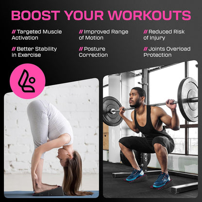 Flexelent Squat Wedge Block Pair - Heel Elevated Squat Wedge for Deeper Squats, Heavy Lifting and Better Form - 17° Angle Exercise Wedges, Slant Board for Squats with Carry Backpack
