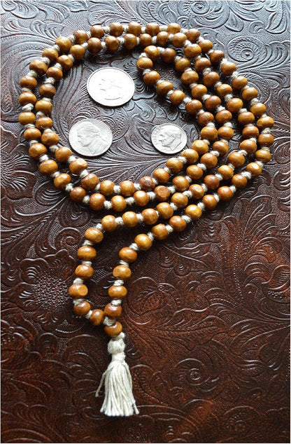 IS4A 8MM TULSI HOLY BASIL PRAYER BEADS JAPA MALA NECKLACE HAND KNOTTED. KARMA (108+1) BEADS. BLESSED & ENERGIZED HINDU TIBETAN BUDDHIST SUBHA ROSARY