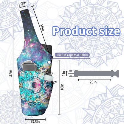 Yoga Bag for Women, Large Yoga Mat Bag Tote Carrier with Wet Dry Pocket, Water Bottle Holder & Adjustable Strap, Fits 1/2" Thick Yoga Mat for Gym, Pilates, Travel, Work