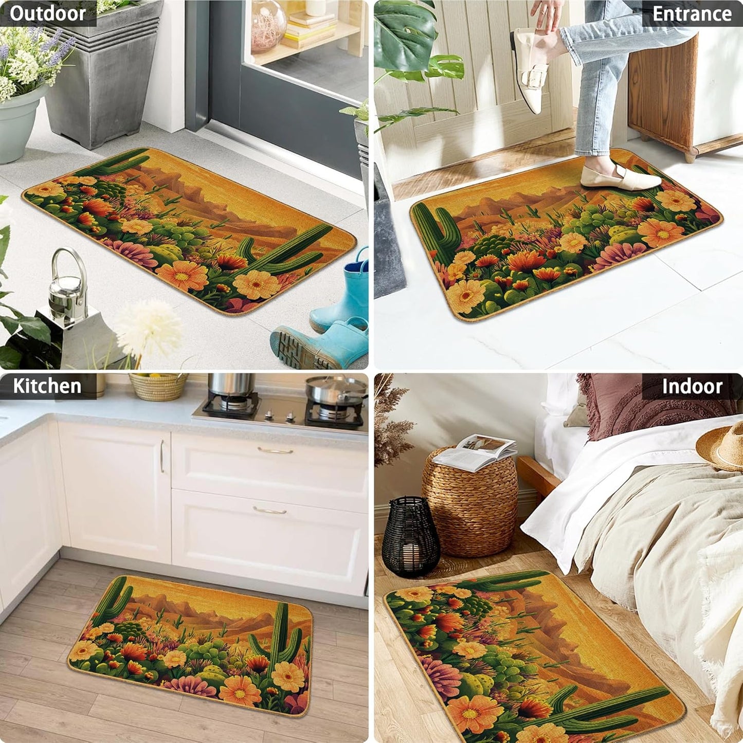Doormat Yoga Frog Front Door Mat Indoor Outdoor Entrance,Pink Lotus Flower Door Mat Waterproof Low Profile All-Season,Easy Clean Patio Porch Entryway Floor Rug 17x29 Inch
