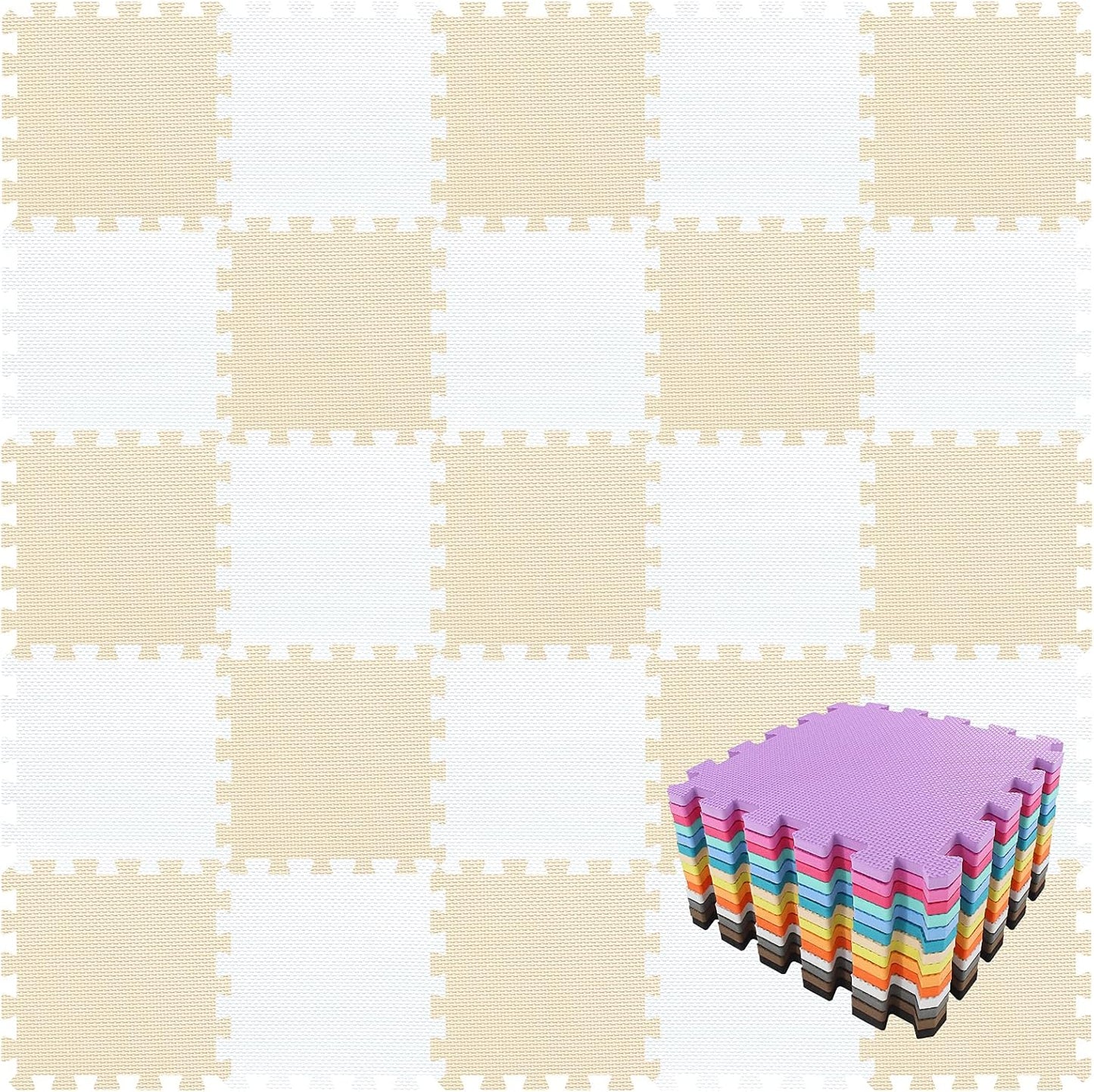 qqpp EVA Rubber 18 Tiles Interlocking Puzzle Foam Floor Mats - Baby Play Mat for Playing | Exercise Mat for Home Workout. White, Pink, Gray. QC-ACLb18N