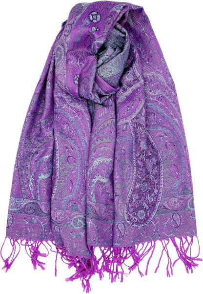 Achillea Reversible Paisley Pashmina Rave Scarf – Exotic Indian Shawls and Wraps for Evening Dresses, Festivals, All Seasons - Colors B
