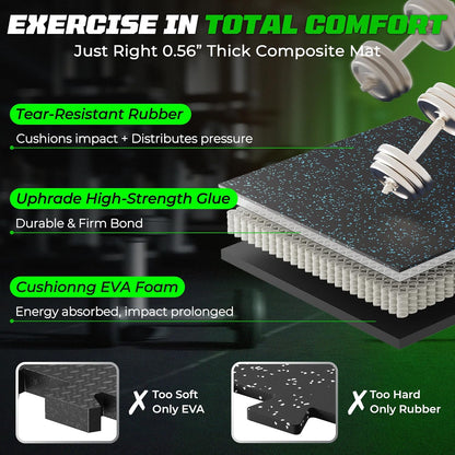 PRAISUN 0.56" Rubber Top Gym Flooring, Heavy Duty Interlocking Gym Mats for Home Gym, Non-Slip Workout Mat, 24 x 24in Large Gym Floor Mat, Protect Floors from Weights & Equipment, 48 Sq Ft, Black/Grey