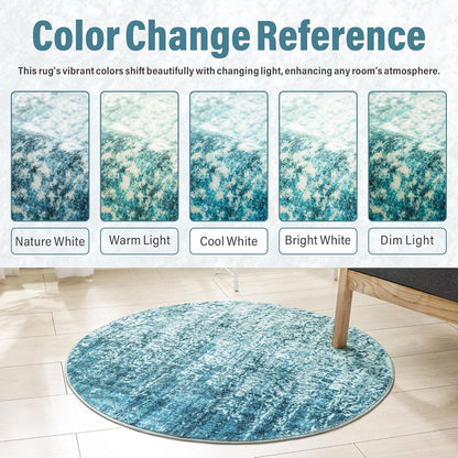 Carvapet 4ft Washable Round Rugs, Modern Abstract Circle Rug, Non Slip Rubber Backing Foldable Low Pile Carpet for Living Room Bedroom, 4ft Red/Orange Rug