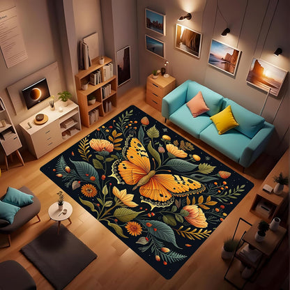 Butterfly Carpet Area Rug - Lovely Butterflies Printed Carpets for Kids Butterfly Theme Living Room Indoor Bedroom Decor Soft Polyester Yoga Mat 2'x3'