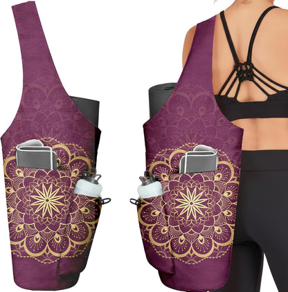 Yoga Bag for Women, Large Yoga Mat Bag Tote Carrier with Wet Dry Pocket, Water Bottle Holder & Adjustable Strap, Fits 1/2" Thick Yoga Mat for Gym, Pilates, Travel, Work