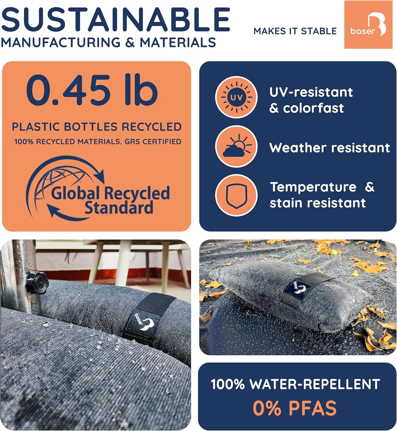 Baser Original Sandbags Fillable Weight Bags for Patio Umbrella Bases, Weather Resistant Recycled Polyester for Outdoor Furniture Windproof Stability