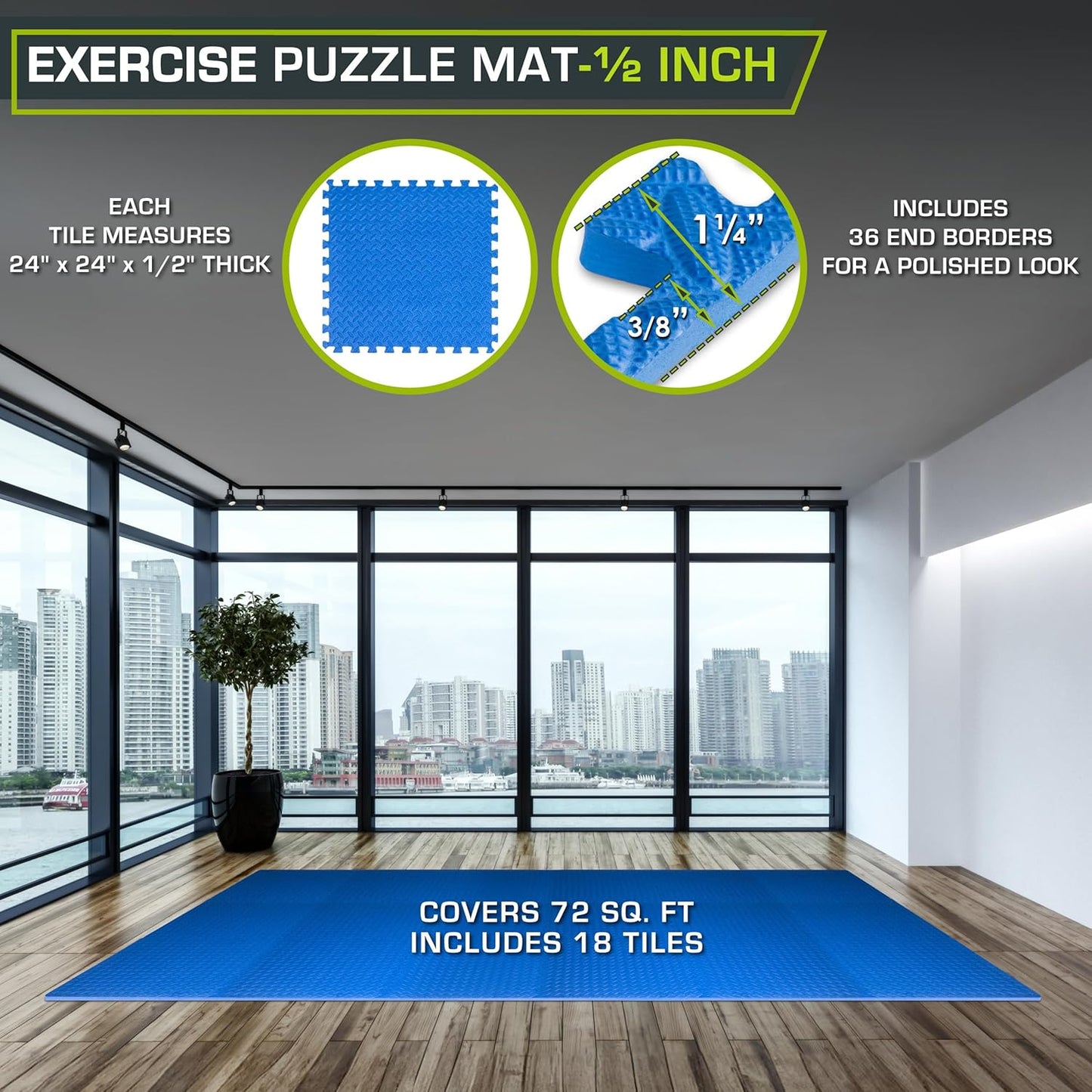 ProsourceFit Exercise Puzzle Mat ½-inch, EVA Interlocking Foam Floor Tiles for Home Gym, Workout Equipment, Kids Play Areas, Black, 24 SQ FT - 6 Tiles
