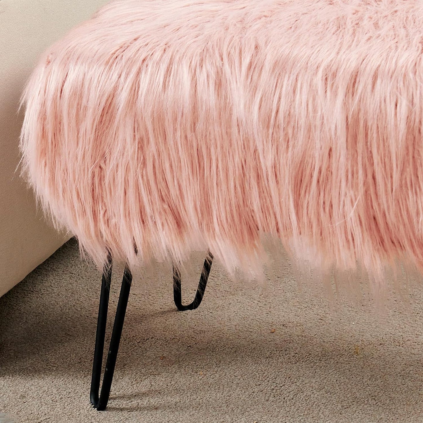 Home Soft Things Green Mongolian Faux Fur Ottoman, Desert Sage, 19'' x 13'' x 17'', Cozy Plush Fluffy Ottoman Foot Rest Stool for Living Room Bedroom Entryway Makeup Bench End of Bed Home Décor