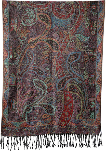 Achillea Reversible Paisley Pashmina Rave Scarf – Exotic Indian Shawls and Wraps for Evening Dresses, Festivals, All Seasons - Colors A