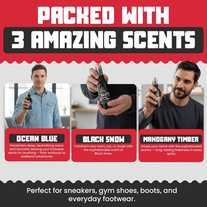 Shoe Deodorizer Spray - Shoe Refresher: Black Snow, Mahogany Timber & Ocean Blue - Shoe Odor Eliminator for Sneakers, Gym Bags & Lockers - Men’s Deodorant Spray by Combat Cleaner