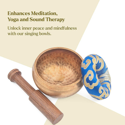 Tibetan Singing Bowl Set - Authentic Cuencos Tibetanos for Sound Healing, Meditation & Chakra Balancing - Includes Cushion, Mallet-Unique Spiritual Gifts for Women and Men (7 Chakra Hand Hammered Set)