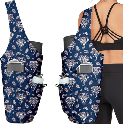 Yoga Bag for Women, Large Yoga Mat Bag Tote Carrier with Wet Dry Pocket, Water Bottle Holder & Adjustable Strap, Fits 1/2" Thick Yoga Mat for Gym, Pilates, Travel, Work