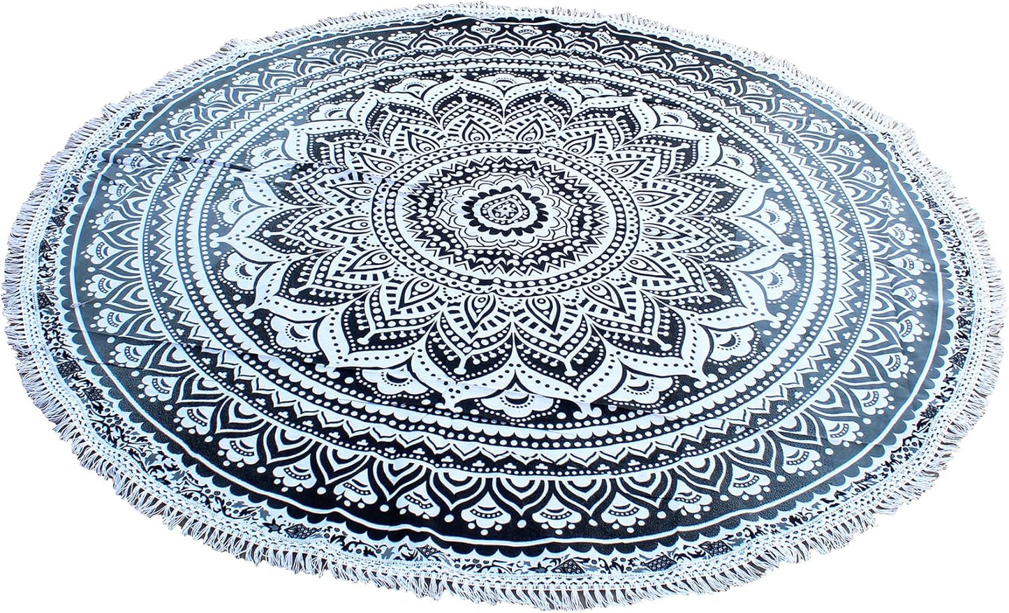 Mandala Round Beach Tapestry Boho Hippie Blanket Bohemian Large Table Cloth Home Decor Yoga Mat Meditation Picnic Rug Throw Hippy Gypsy Tablecloth Roundie (42 Inches, Orange And Blue)