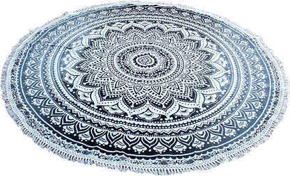 Mandala Round Beach Tapestry Boho Hippie Blanket Bohemian Large Table Cloth Home Decor Yoga Mat Meditation Picnic Rug Throw Hippy Gypsy Tablecloth Roundie (42 Inches, Orange And Blue)