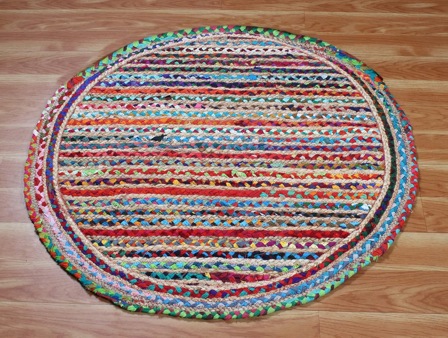 Collection Circle Area Rug - 3 x 3 Ft' Beige and Black Geometric Pettern Jute Mat Ideal for High Traffic Area in Hallway Bedroom Living Room Dining Room Kitchen Terrace Yoga Mat