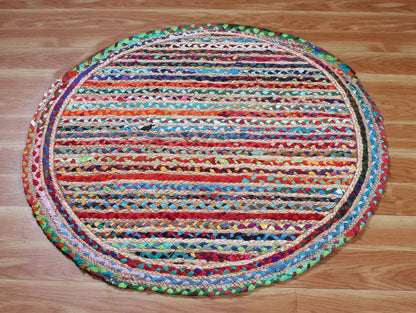 Collection Circle Area Rug - 3 x 3 Ft' Beige and Black Geometric Pettern Jute Mat Ideal for High Traffic Area in Hallway Bedroom Living Room Dining Room Kitchen Terrace Yoga Mat