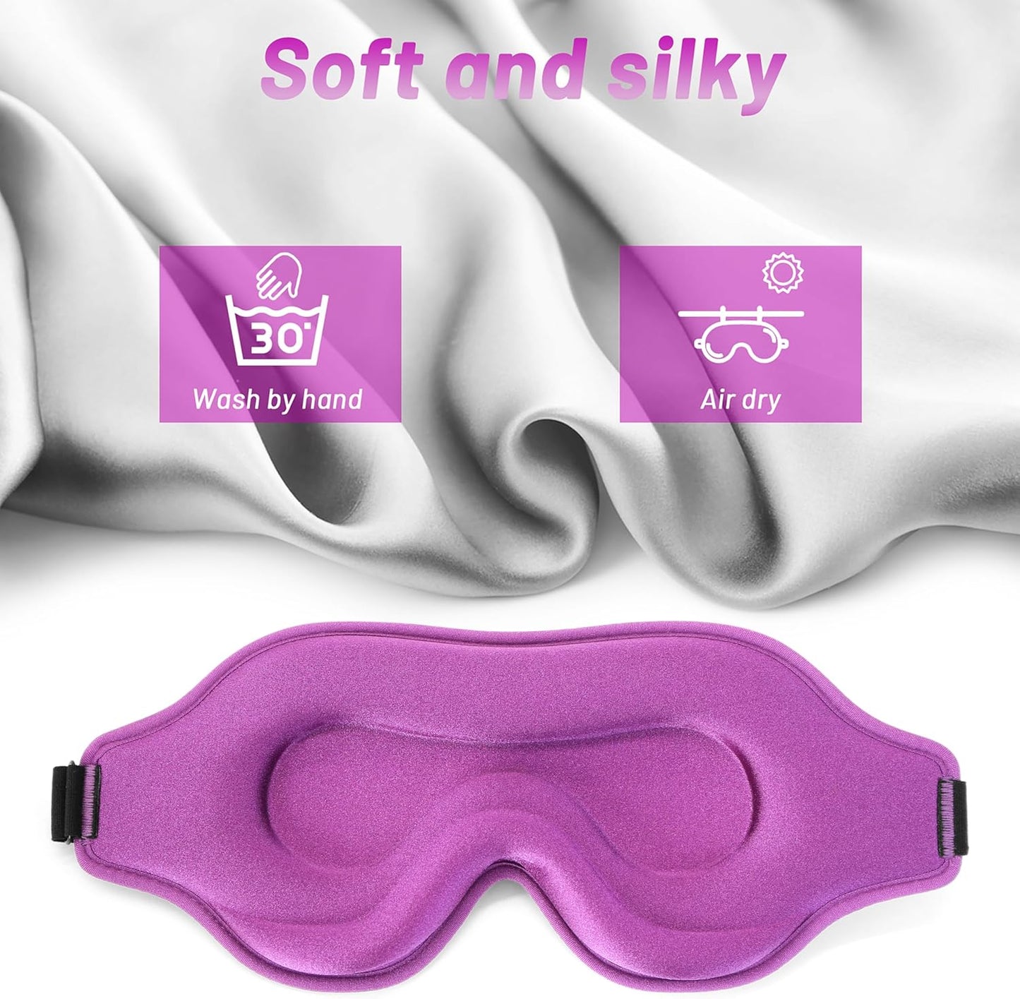 Sleep Eye Mask for Men Women, Sleeping Mask for Side Sleeper, Travel Blackout Night Blindfold Eye Shade Cover with Adjustable Strap (Black)